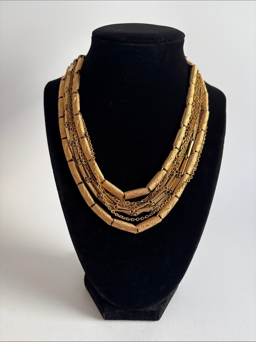 Vintage 1960s Multi Strand Gold Statement Necklace Women Jewelry - Picture 1 of 5